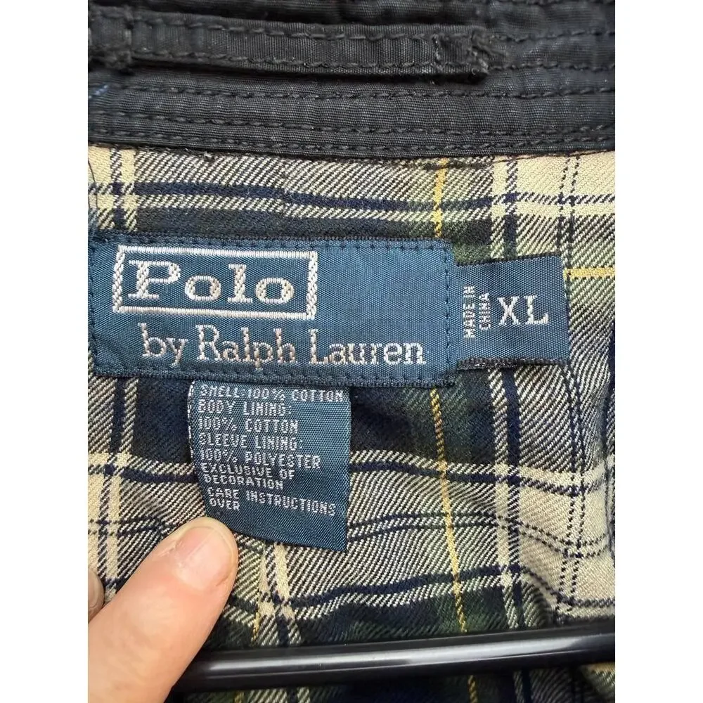 Polo Ralph Lauren Men's XL Black Cotton Plaid Lined Full Zip Jacket